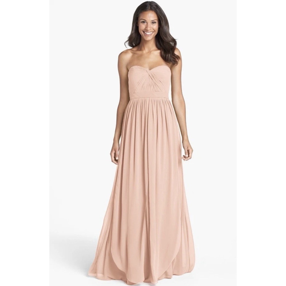 Jenny Yoo Aiden Convertible Bridesmaid Gown Peach Strapless Maxi Dress 8